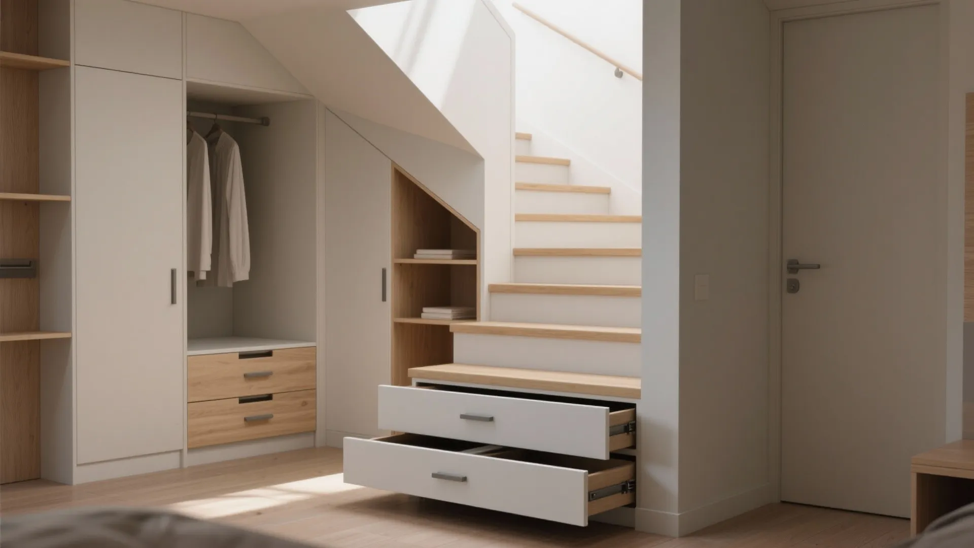3. Built-in Storage Steps — Drawers, Shelves, and Closets
