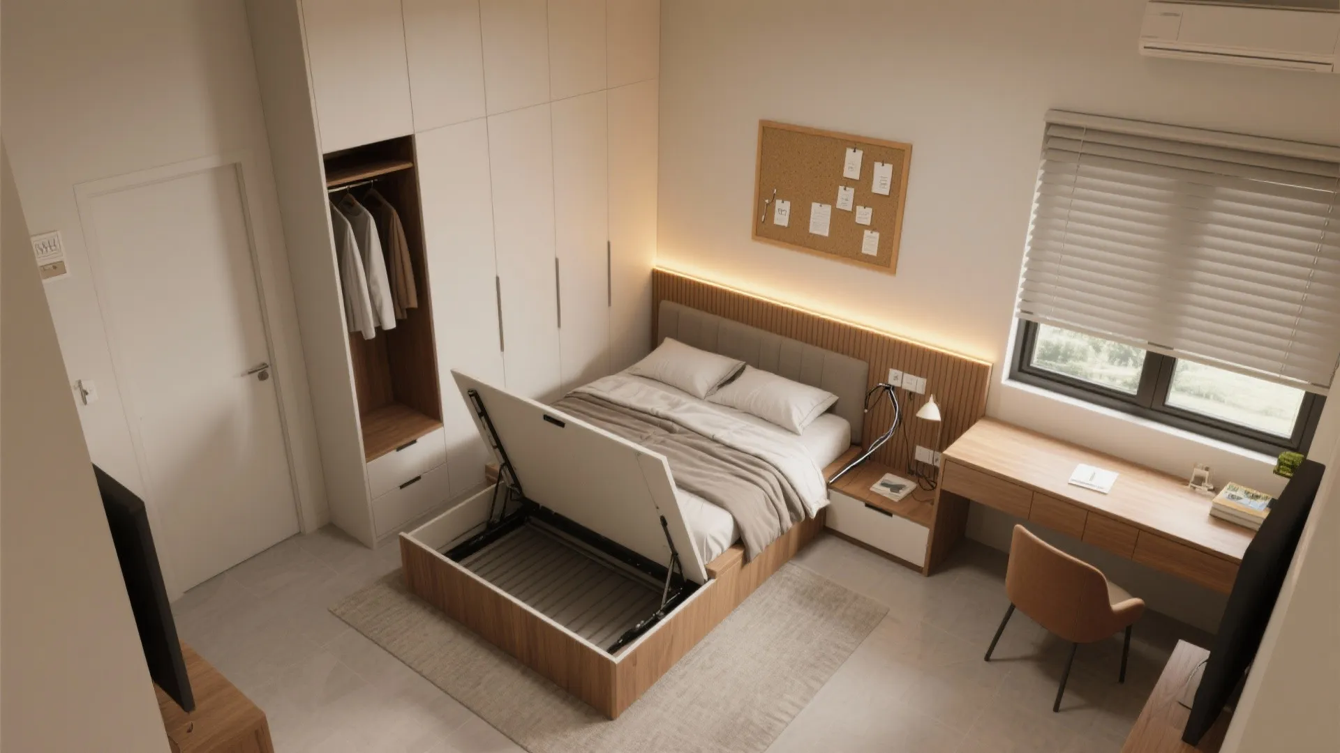 Smart Bedroom: Storage Bed + Pocket Study