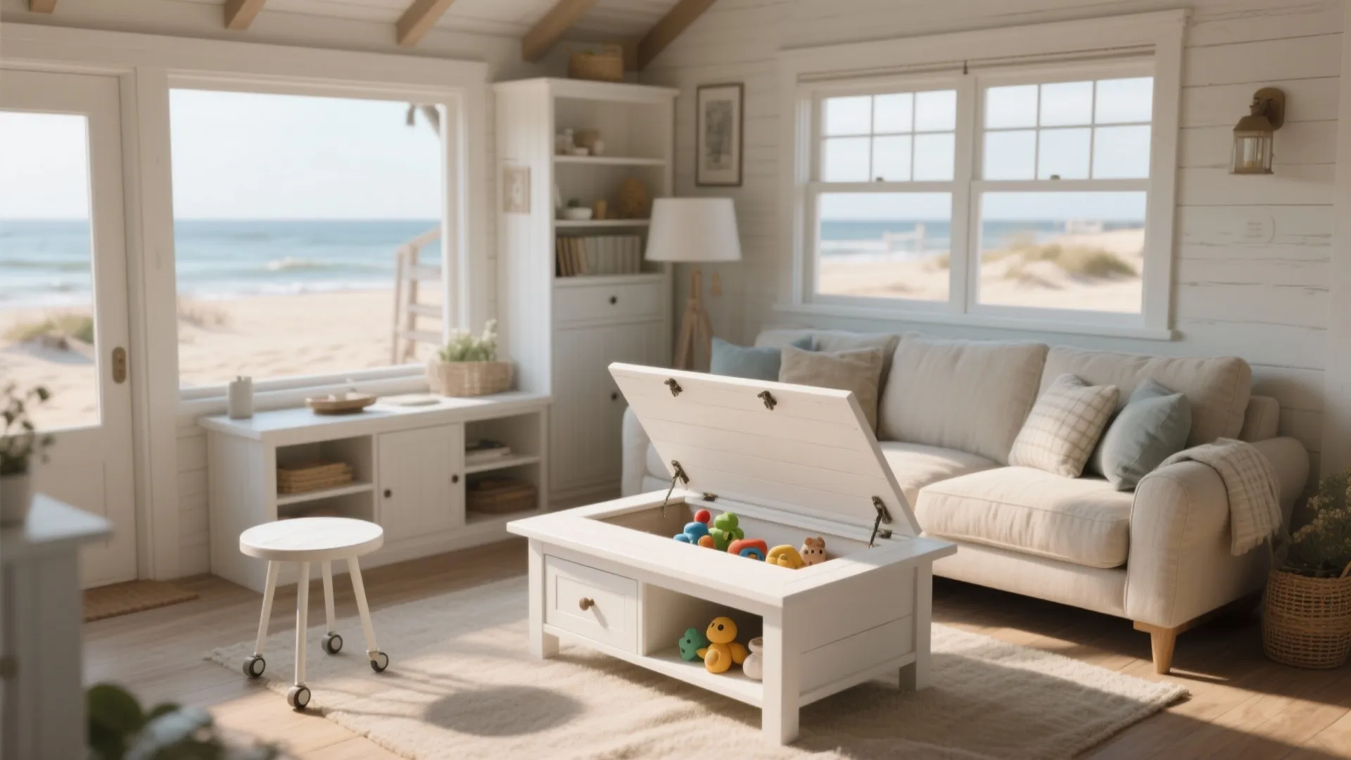 4. White Painted Solid Wood Set with Storage