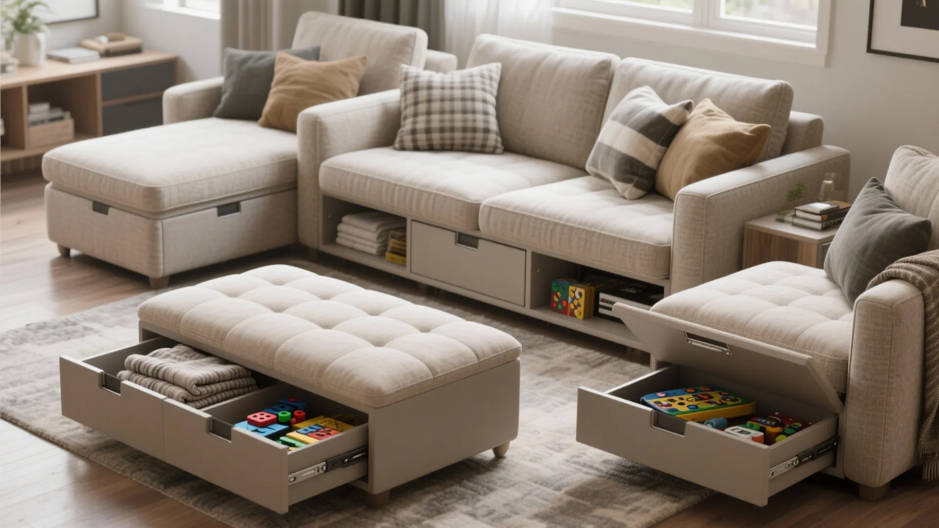 4. Storage-focused three-piece for clutter control