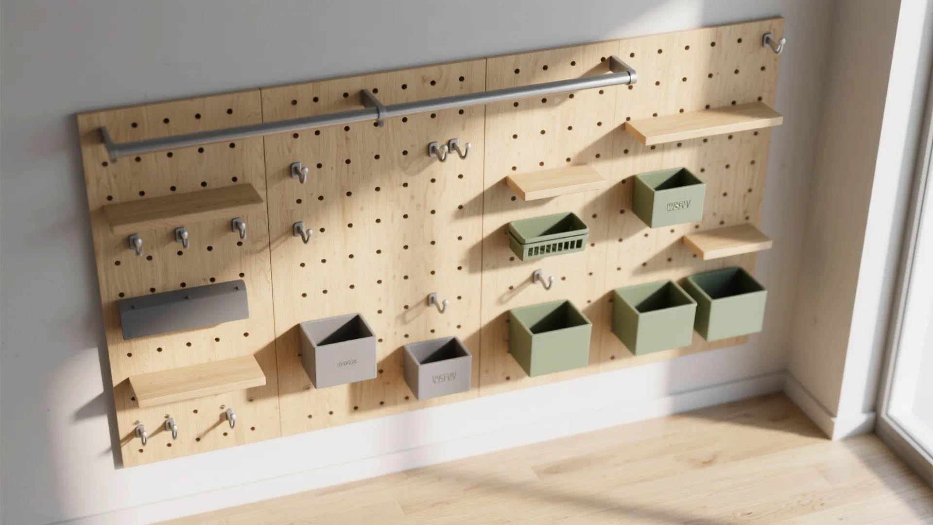 2) Built-In Niches, Rails, and Pegboard Walls