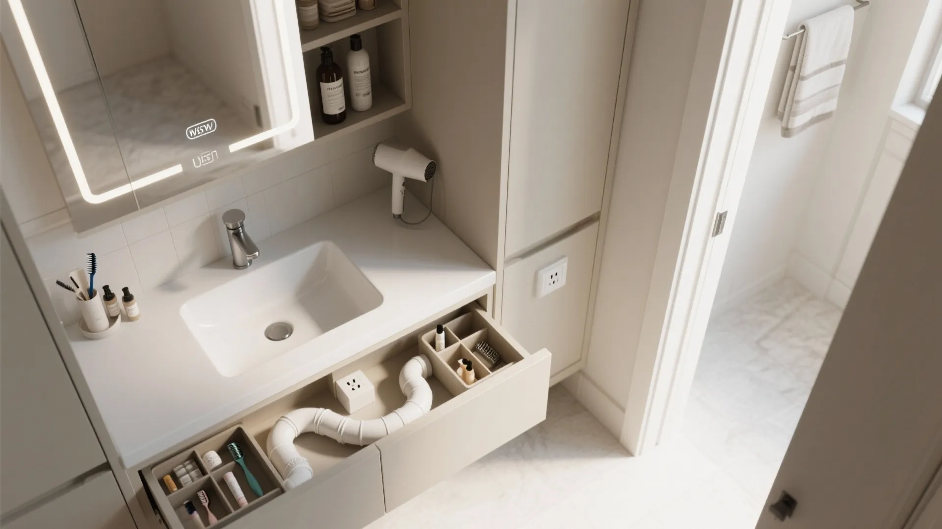 Smart Storage: Drawers, Mirror Cabinets, and Vertical Niches