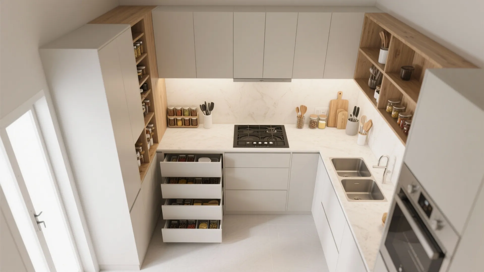 Minimalist Kitchen Storage for 2 BHK Apartments