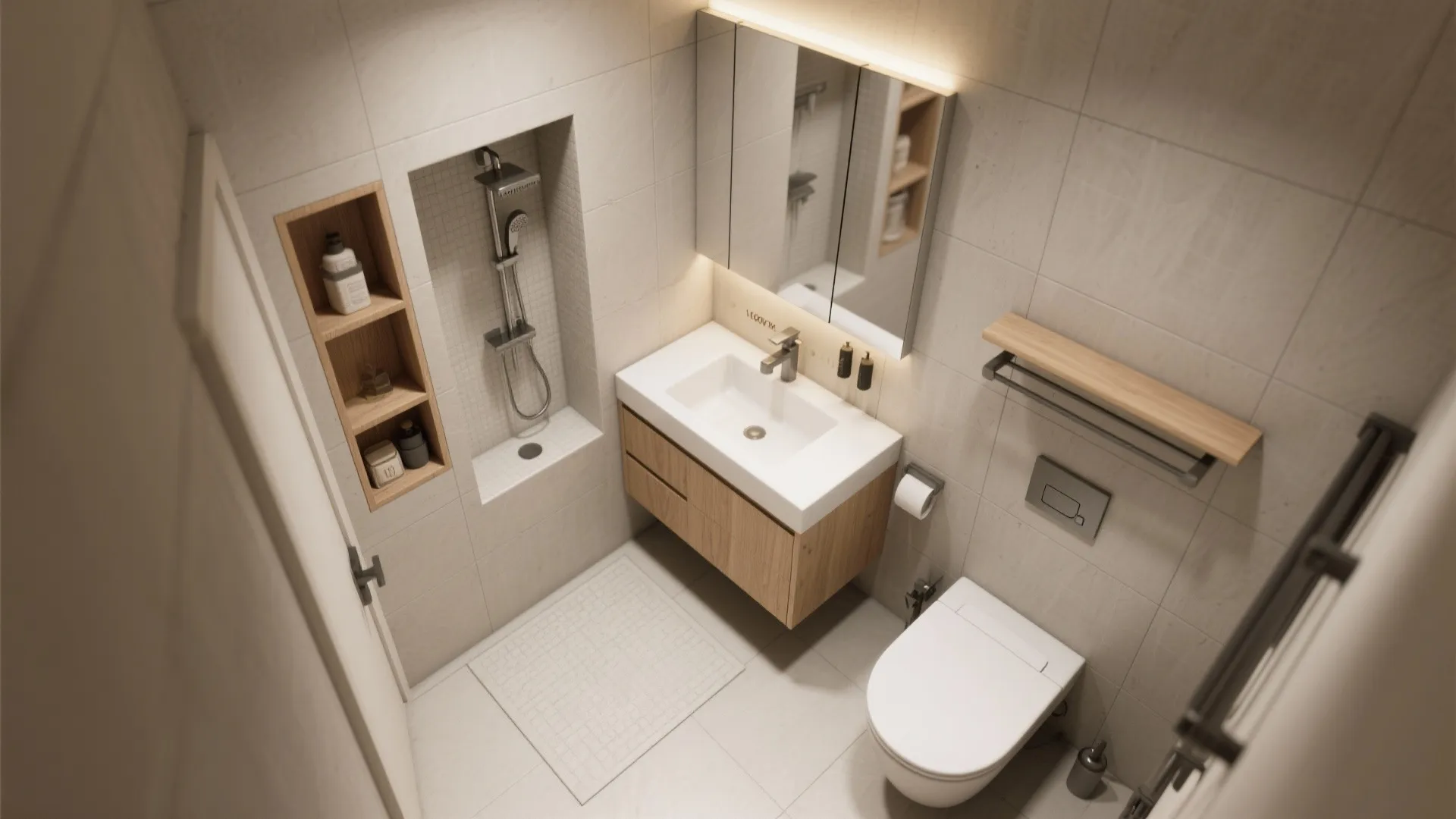 Compact storage: niches, mirror cabinets, and over-toilet shelves