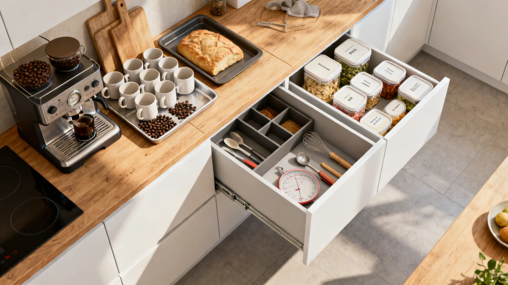 Minimalist storage for calm, efficient counters