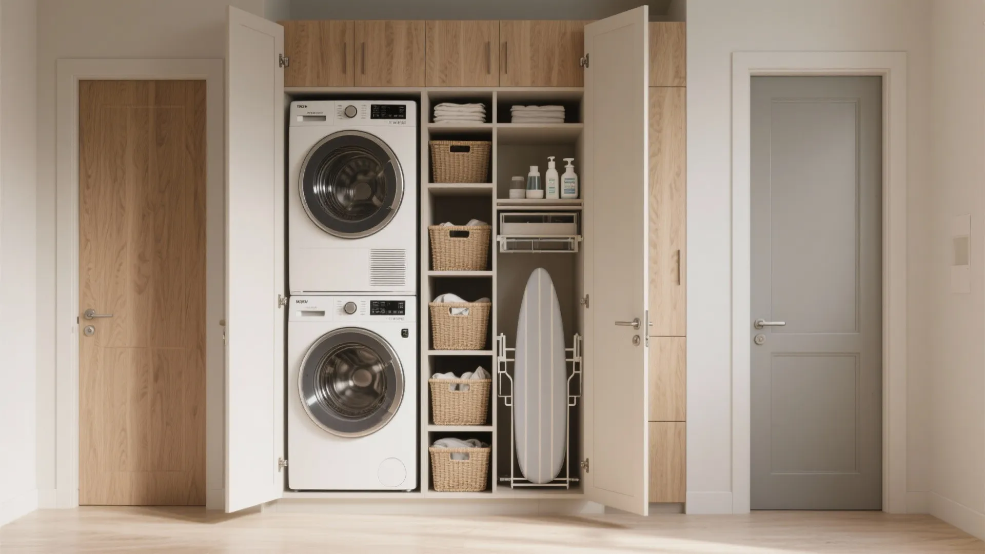 4. Vertical Storage Tower and Pull-Out Hampers