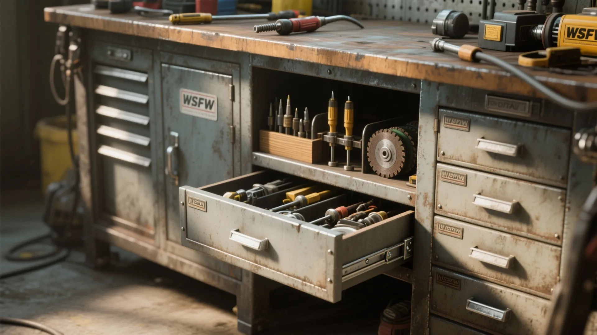 3. Integrated tool storage under the table