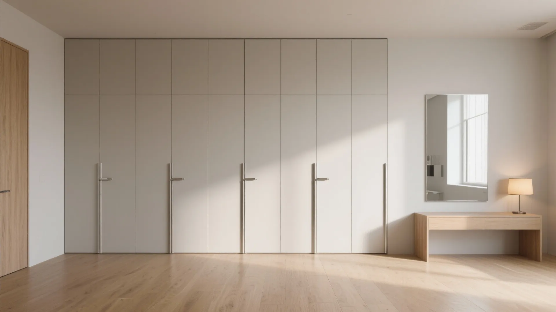 Minimalist Mirror Storage Wall