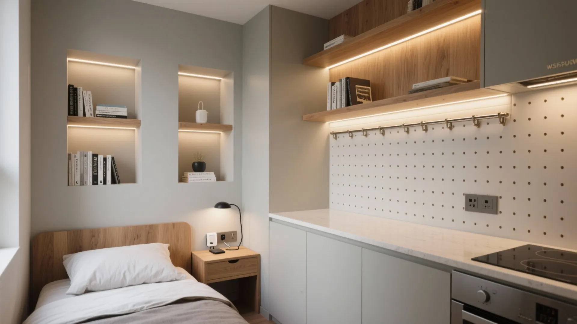 Built-in Storage Walls, Niches, and Pegboards