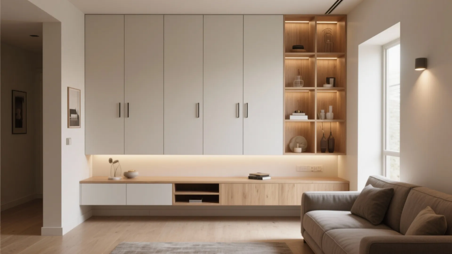 Minimalist storage wall that calms clutter