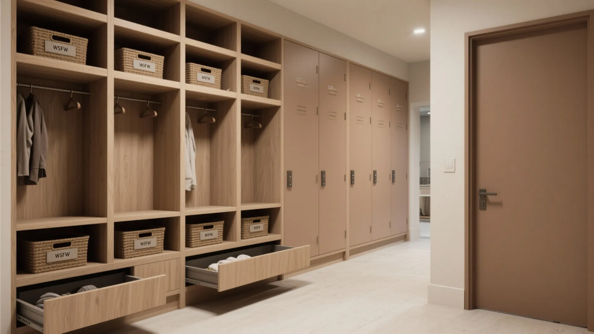 3. Hidden hampers and a storage wall (plan it first)