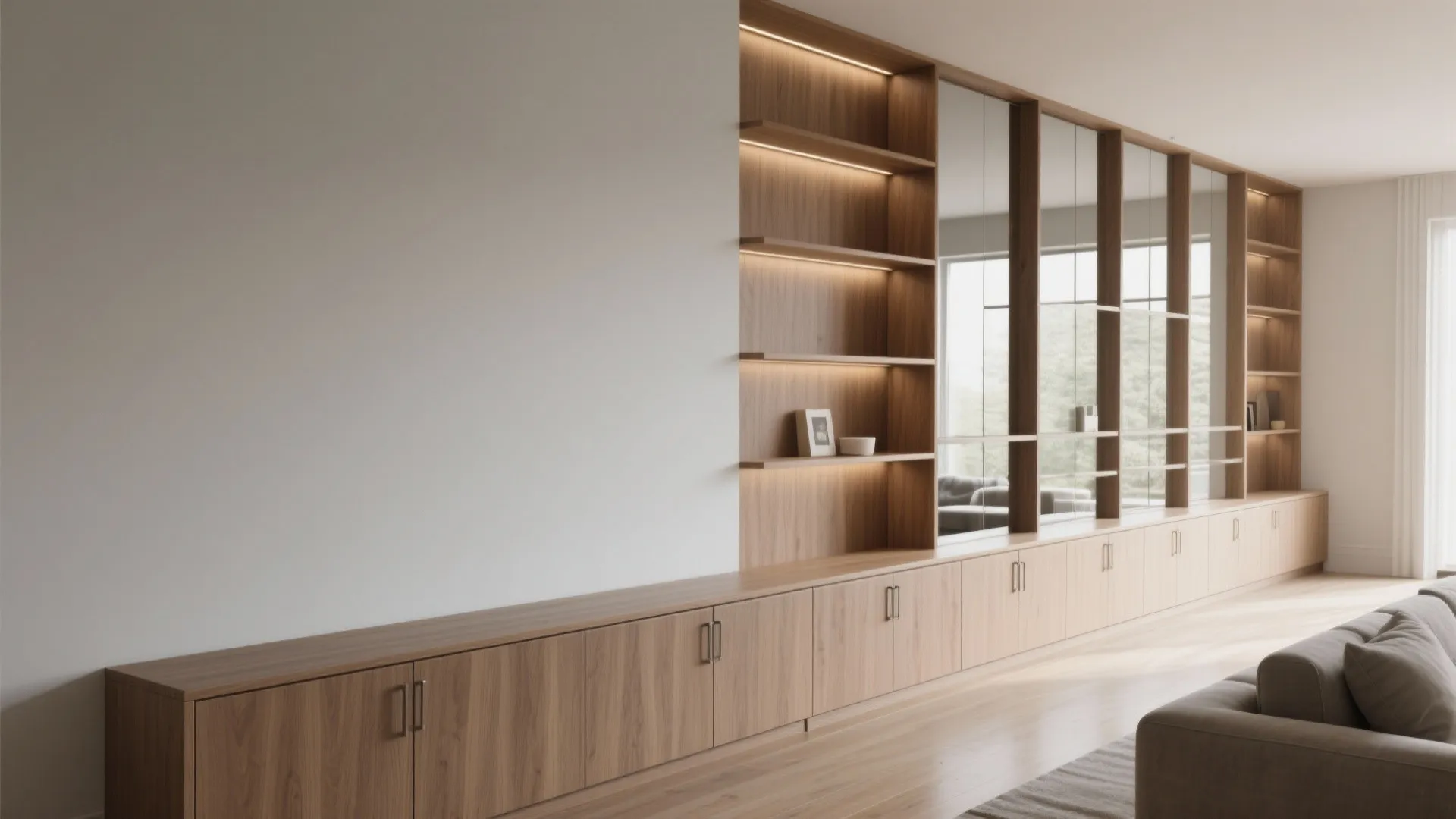 Storage-Wall Rhythm With Niches and Mirrors