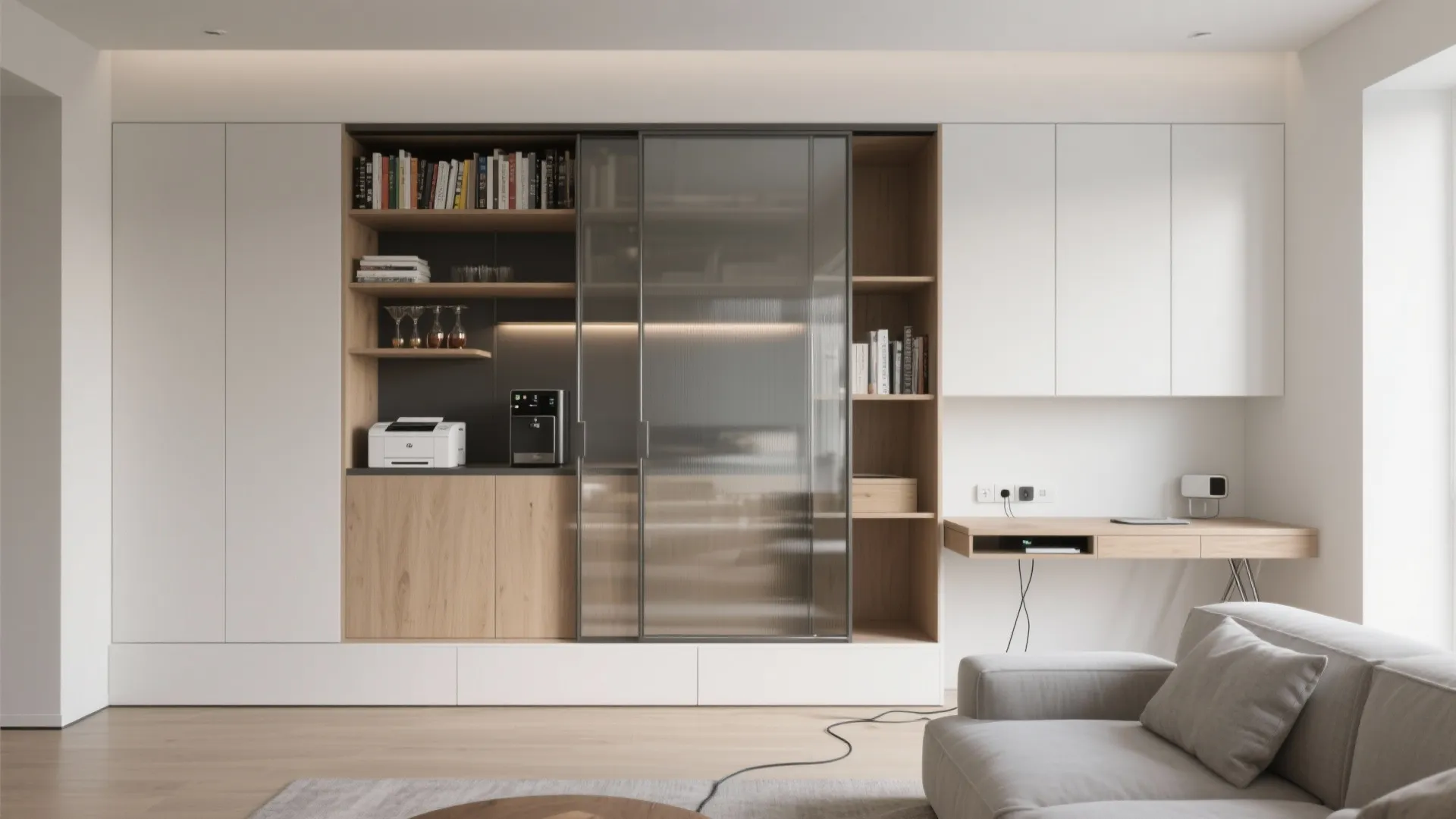 Storage Wall with Sliding Doors