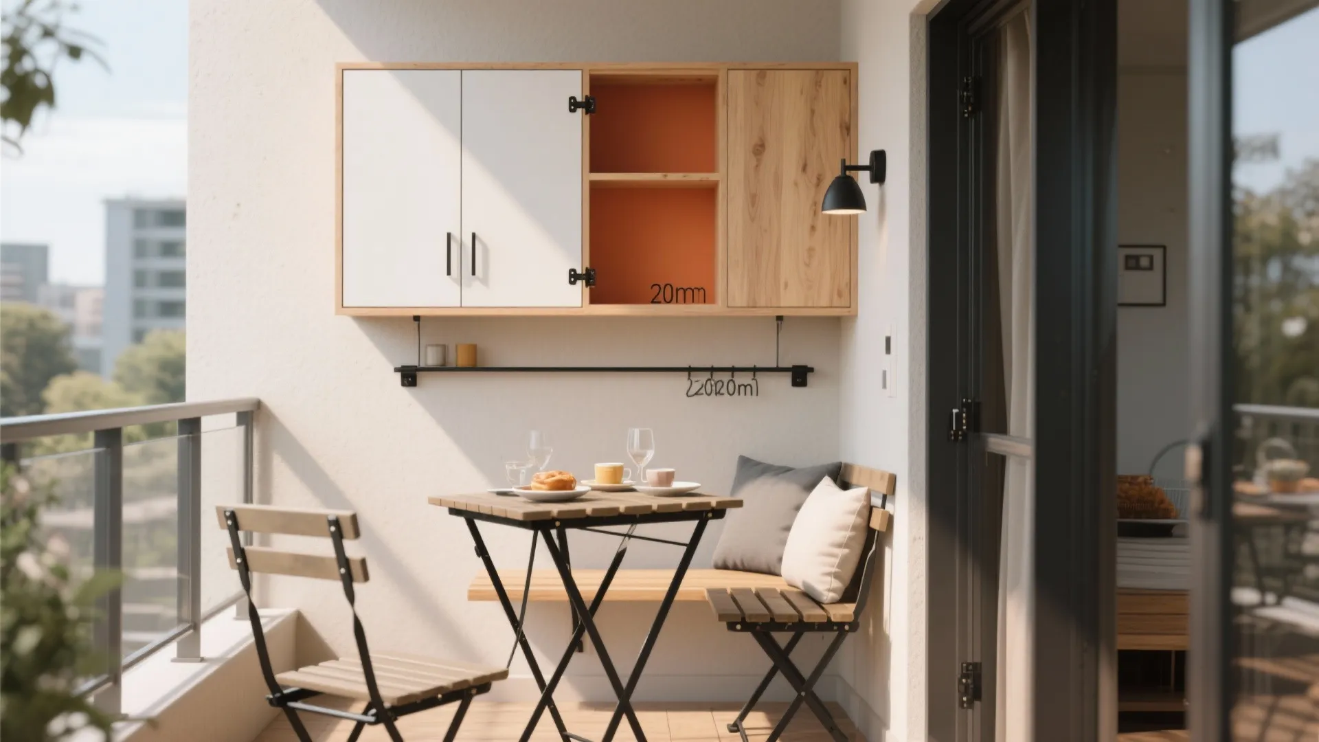 Storage Wall with Fold-Down Table and Bench