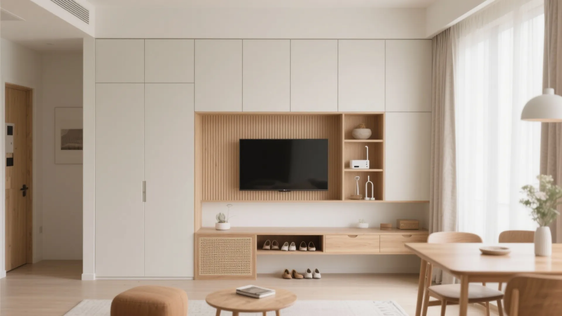 2) Minimalist Storage Wall in the Living–Dining