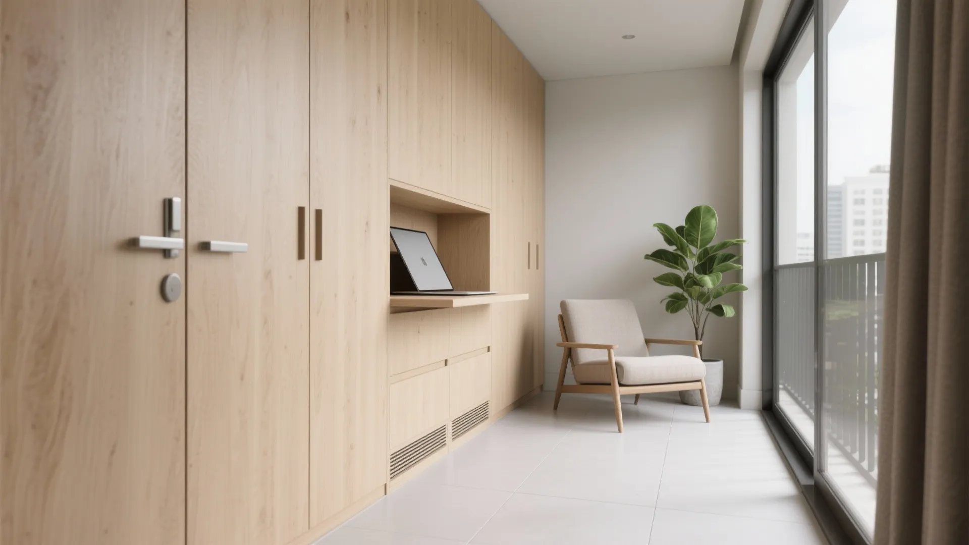 Minimal storage wall for a calm balcony