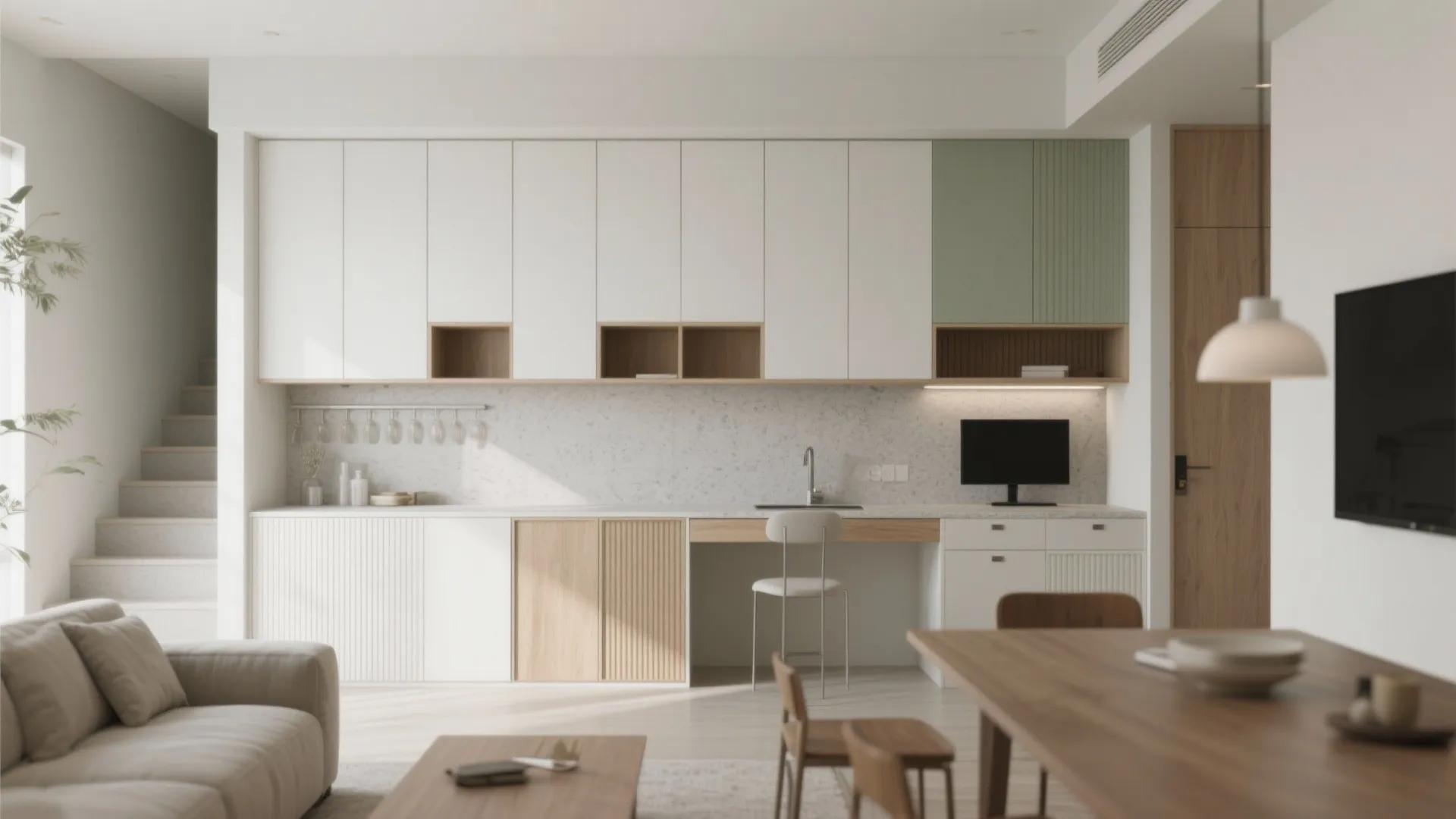 Minimalist Storage Walls in the Living–Dining