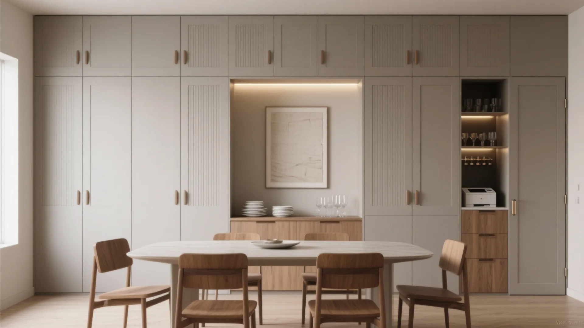 Minimalist storage wall that doubles as display