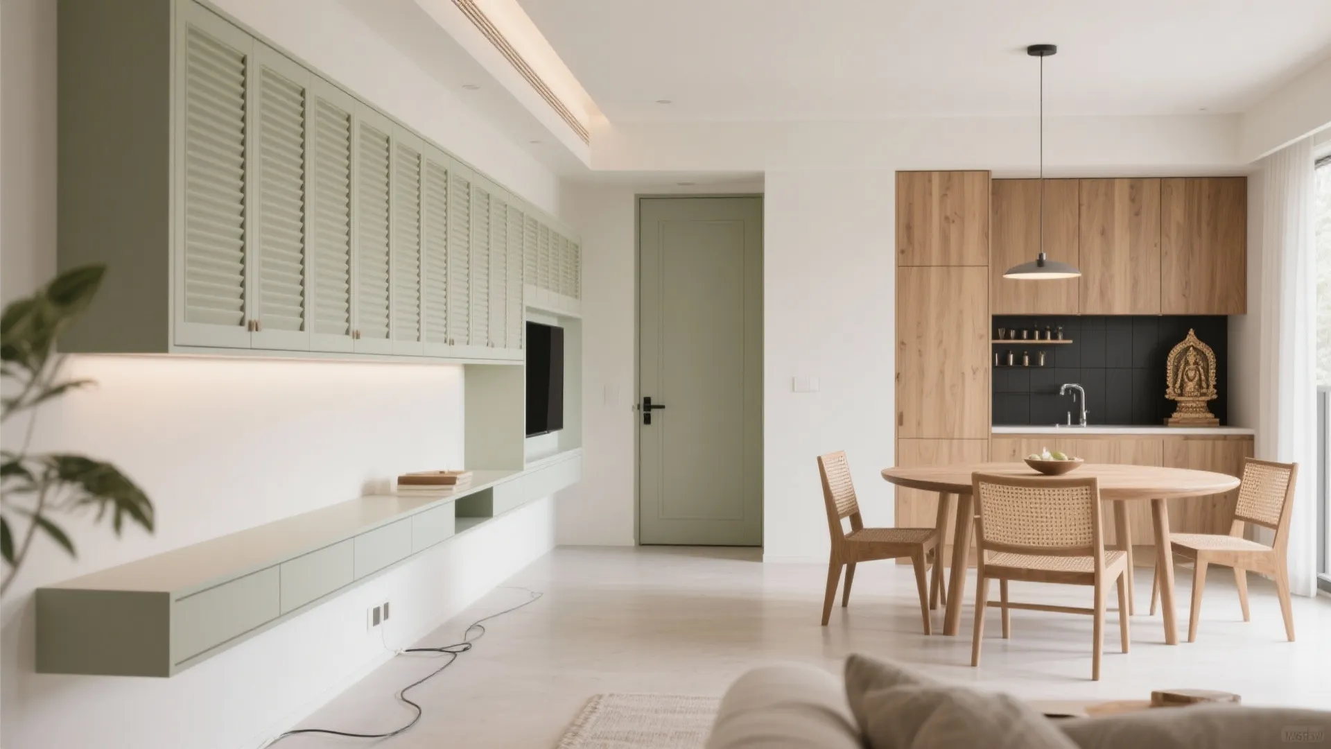Minimalist storage wall in the living-dining