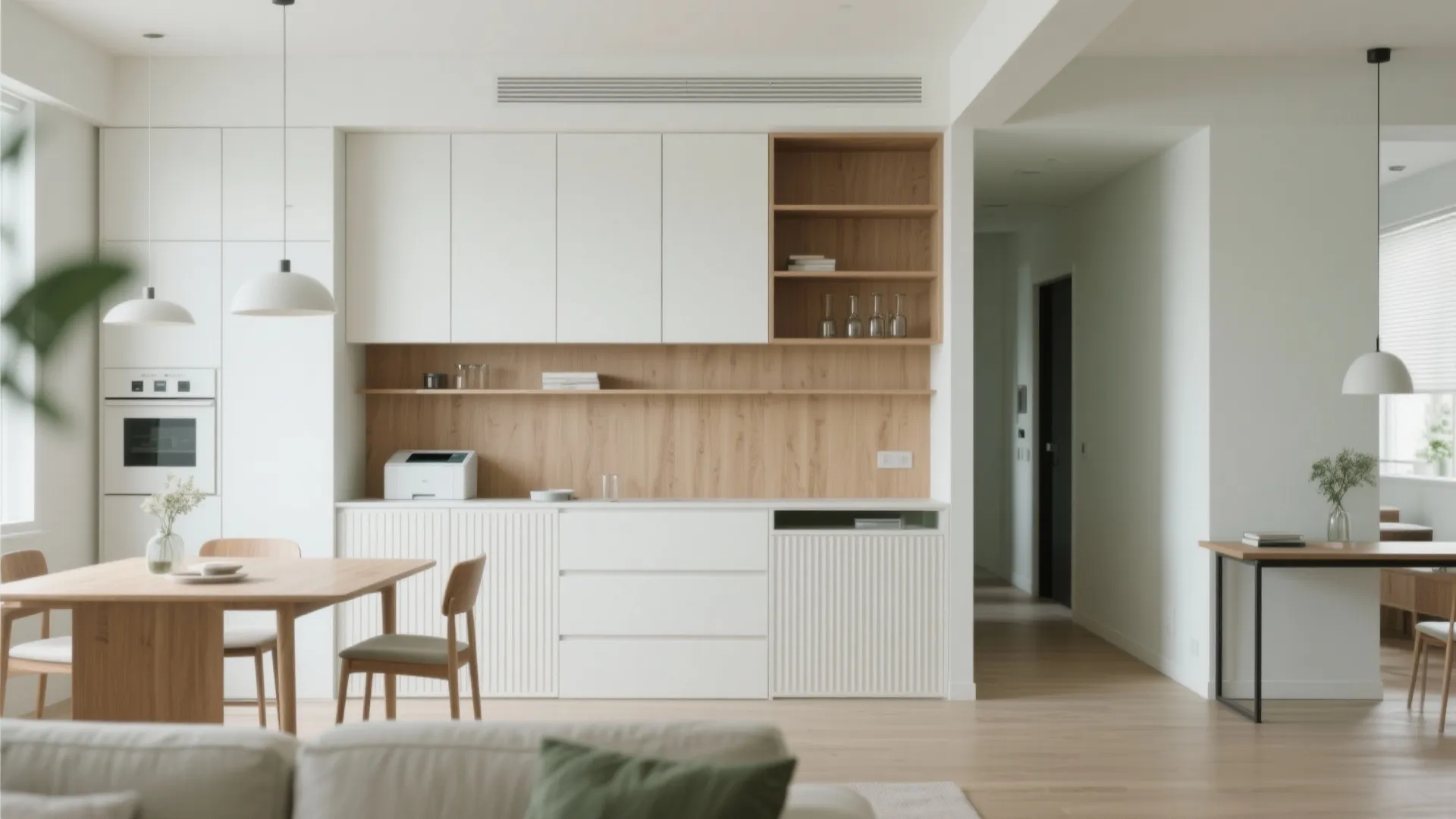 Minimalist storage walls for a clutter-free 3 BHK