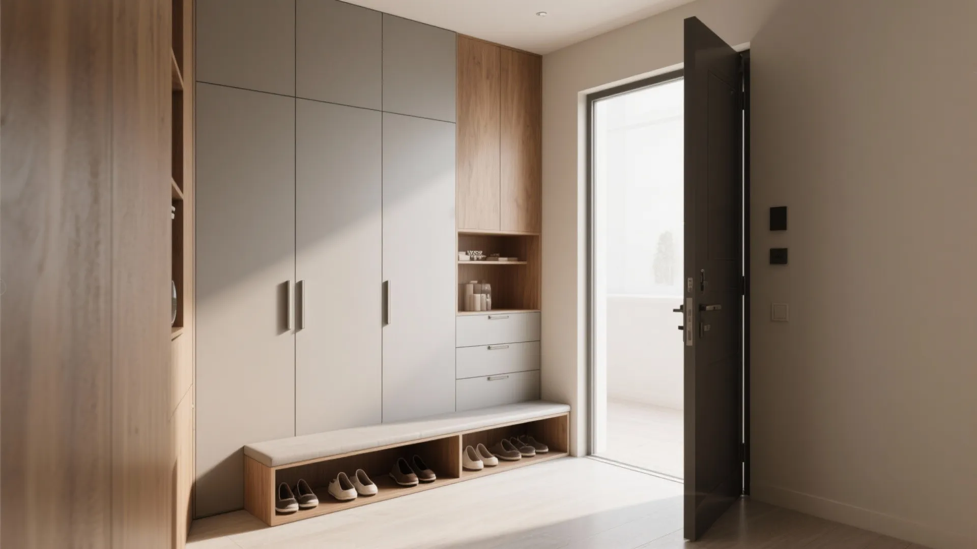 Minimalist Hall Storage Wall