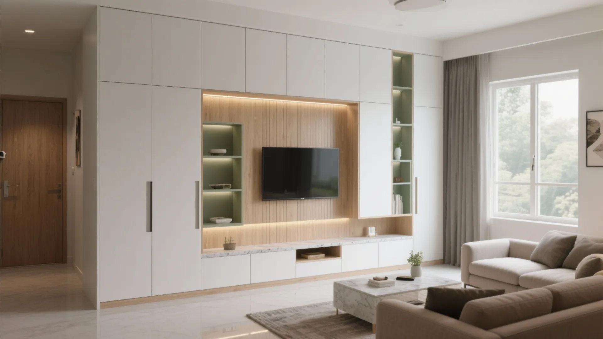 Minimalist storage wall in the living room