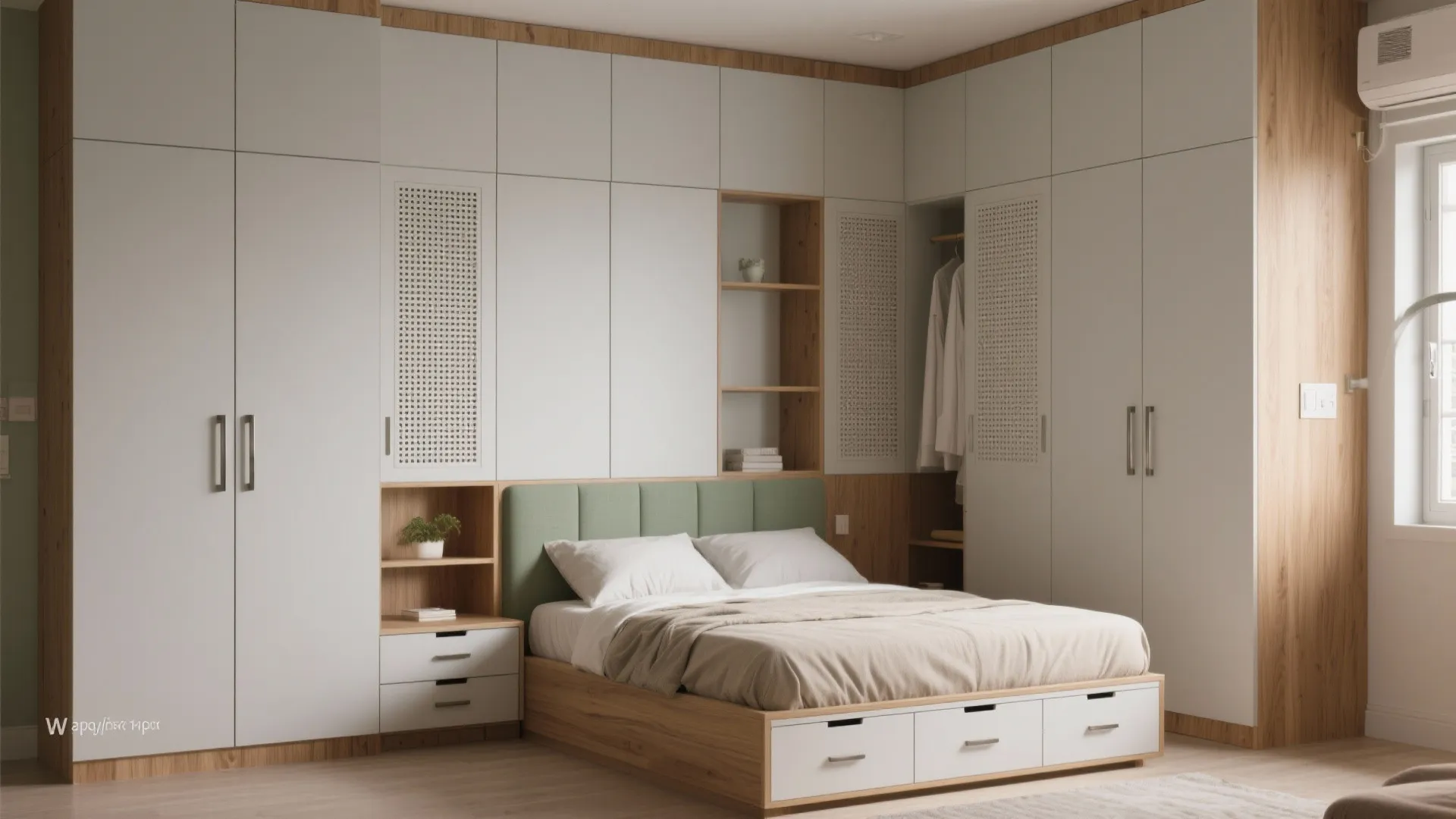 4) Built-in storage with breathable, minimal fronts