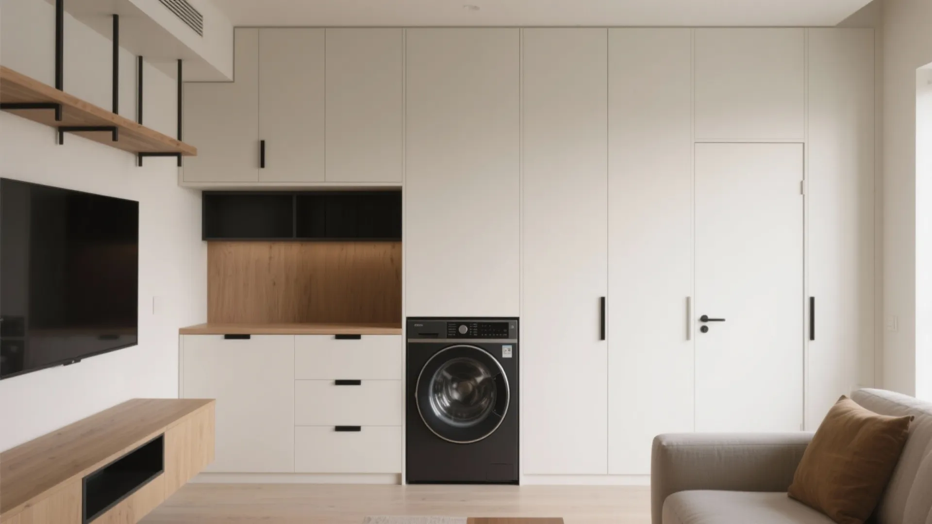 Minimalist Storage Walls with Hidden Utility