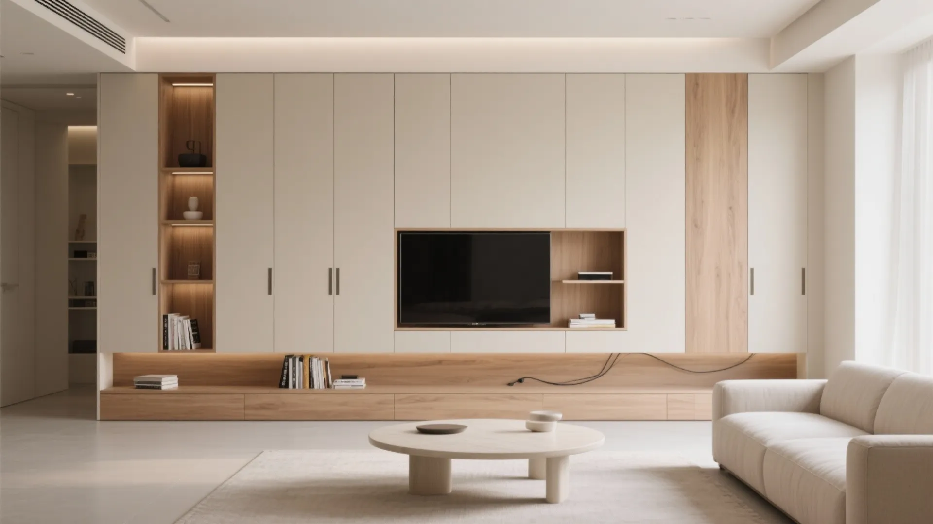 Minimalist storage wall that doubles as decor