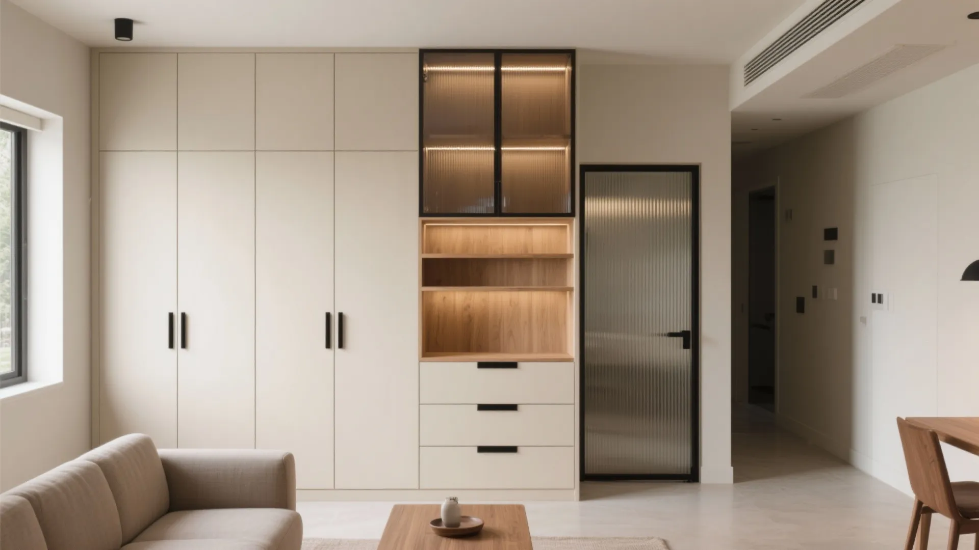 Minimalist storage wall that hides clutter