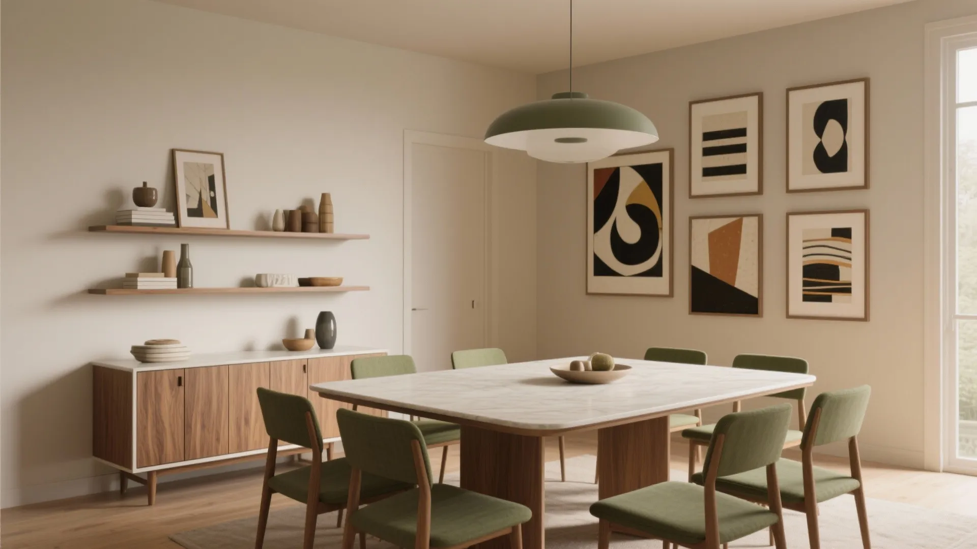 5. Anchor the table with storage and art to balance scale