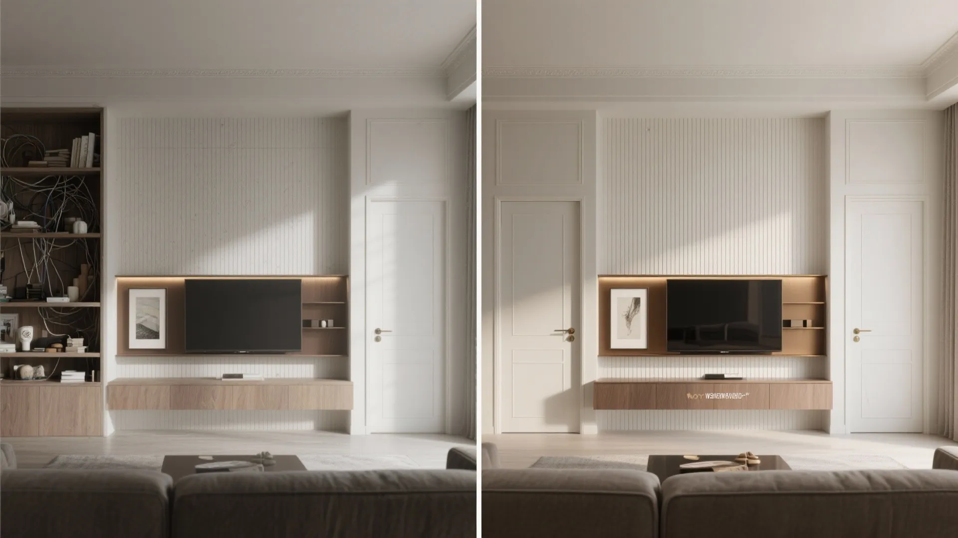 Minimalist Storage Wall with Art Integration