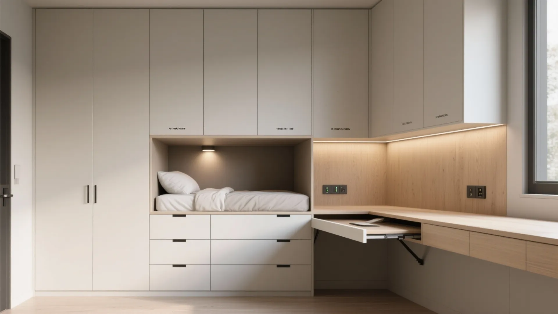 Built-in Storage Wall with Fold-down Desk