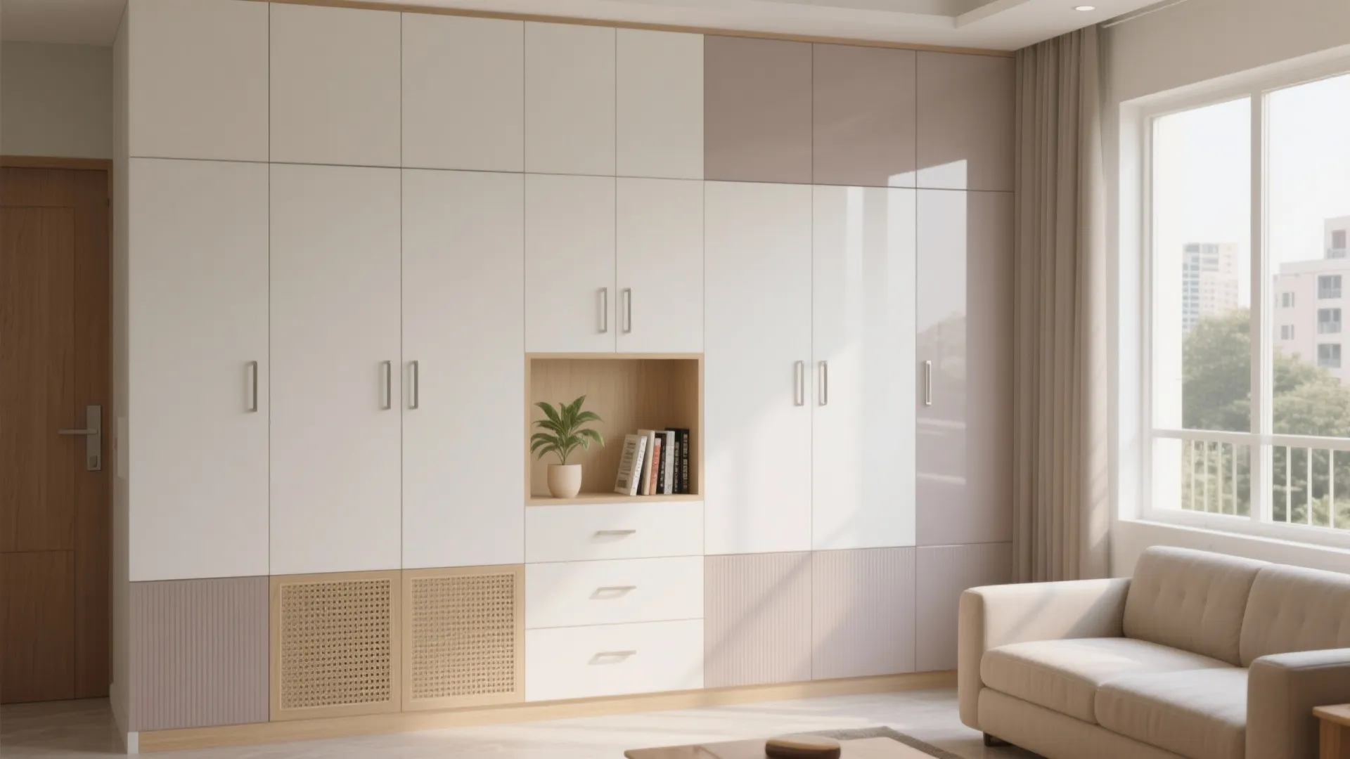 Minimalist storage wall with hidden depth