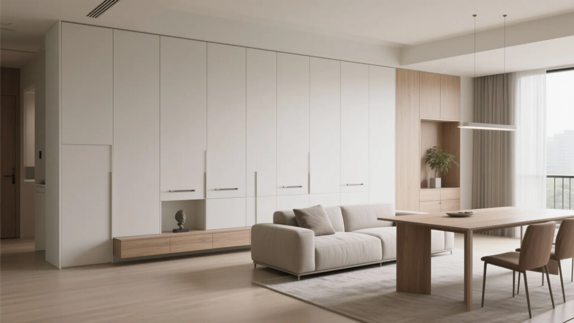 Minimalist Storage Walls for a Calm Living-Dining