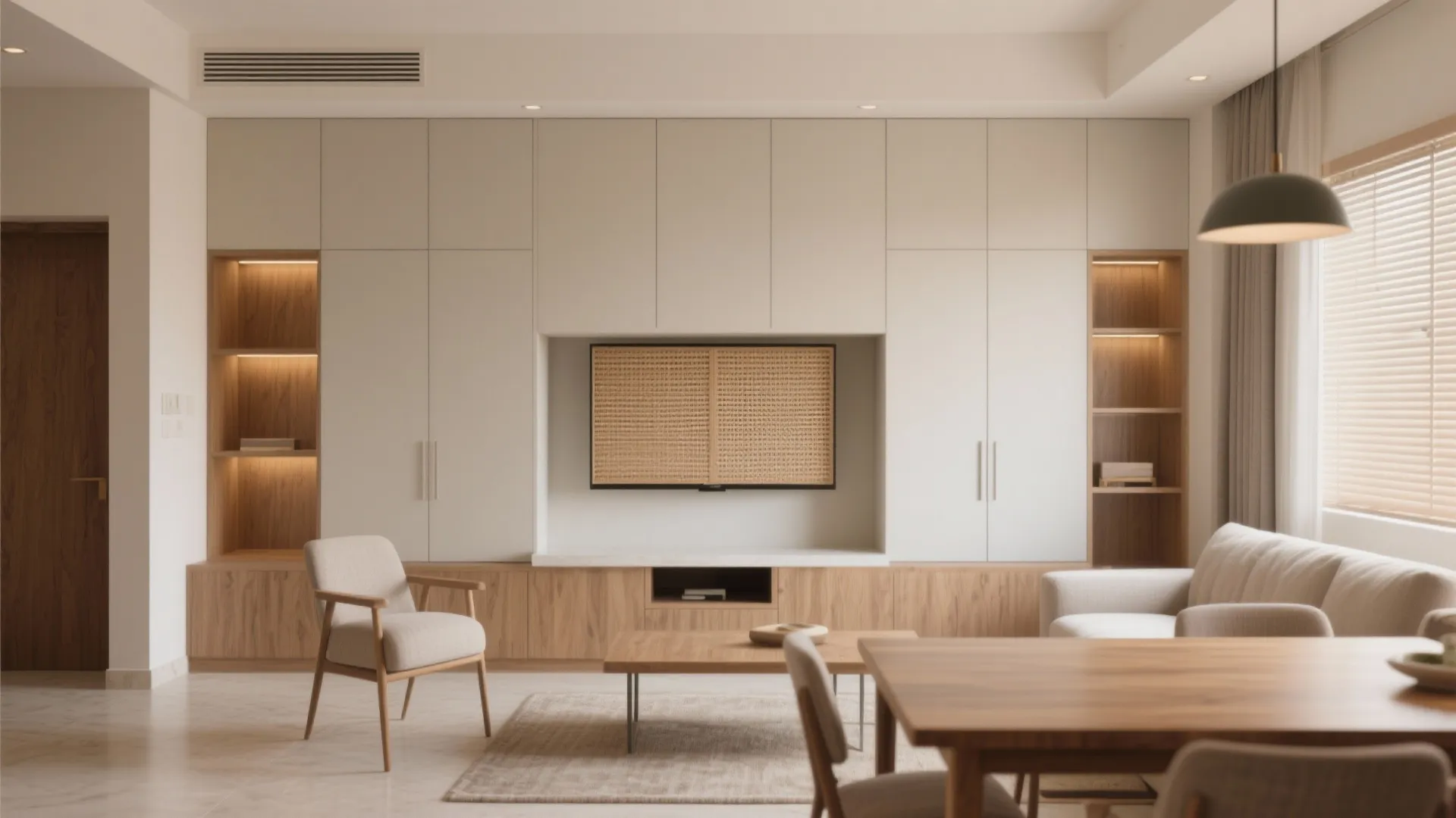 Minimalist Storage Walls for Living-Dining Calm
