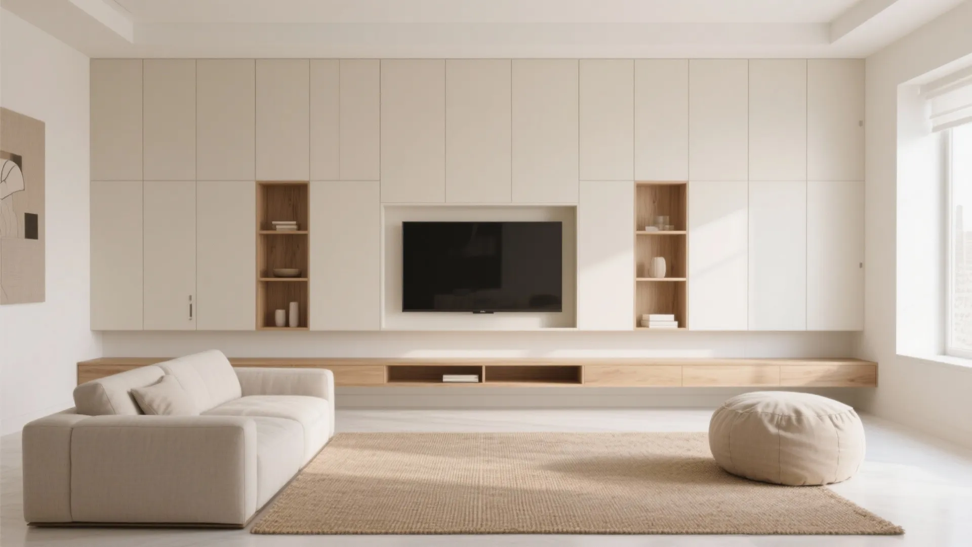 Minimalist storage wall that does the heavy lifting