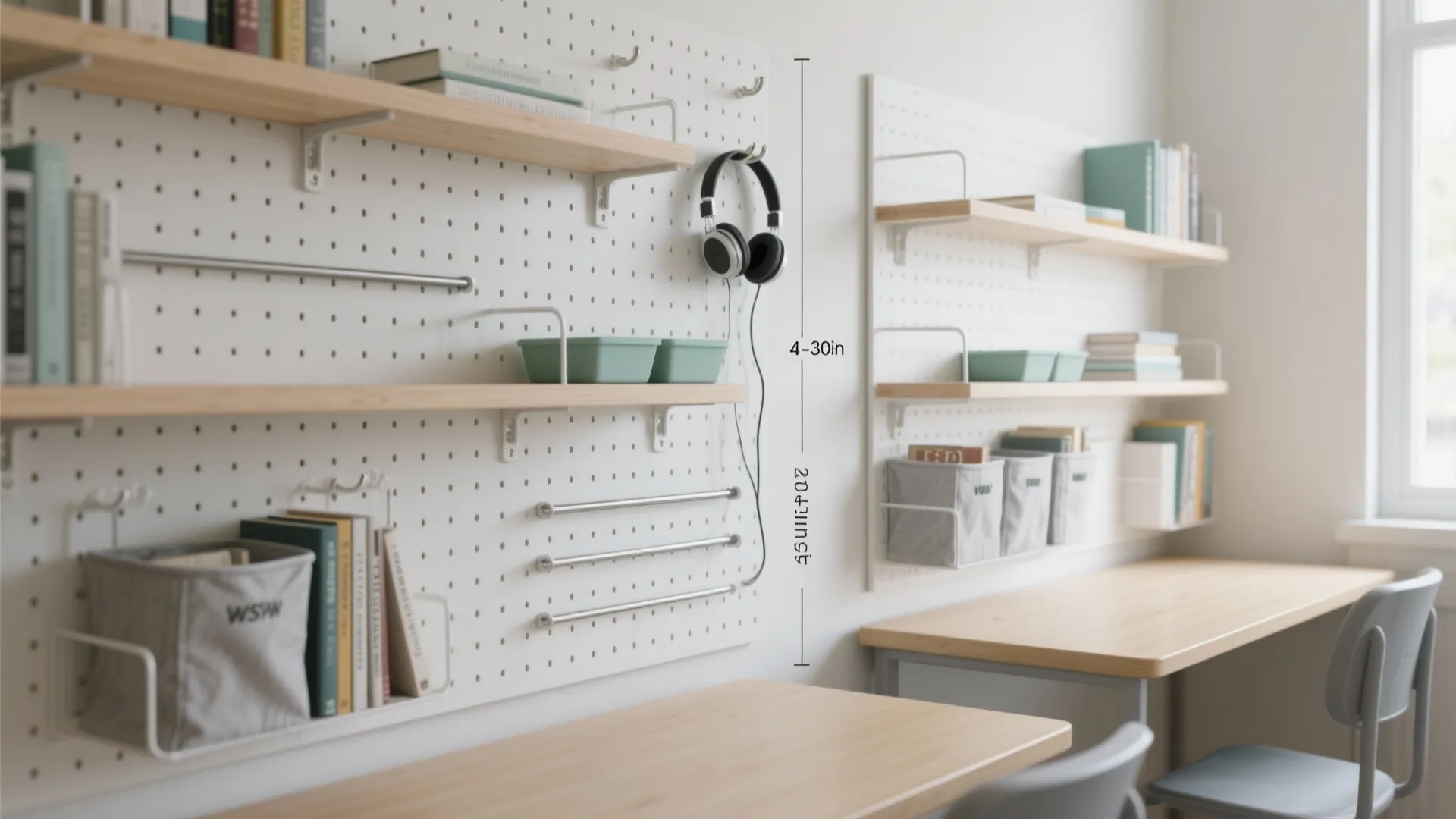 Design Idea 2: Vertical storage wall with rails and pegboards