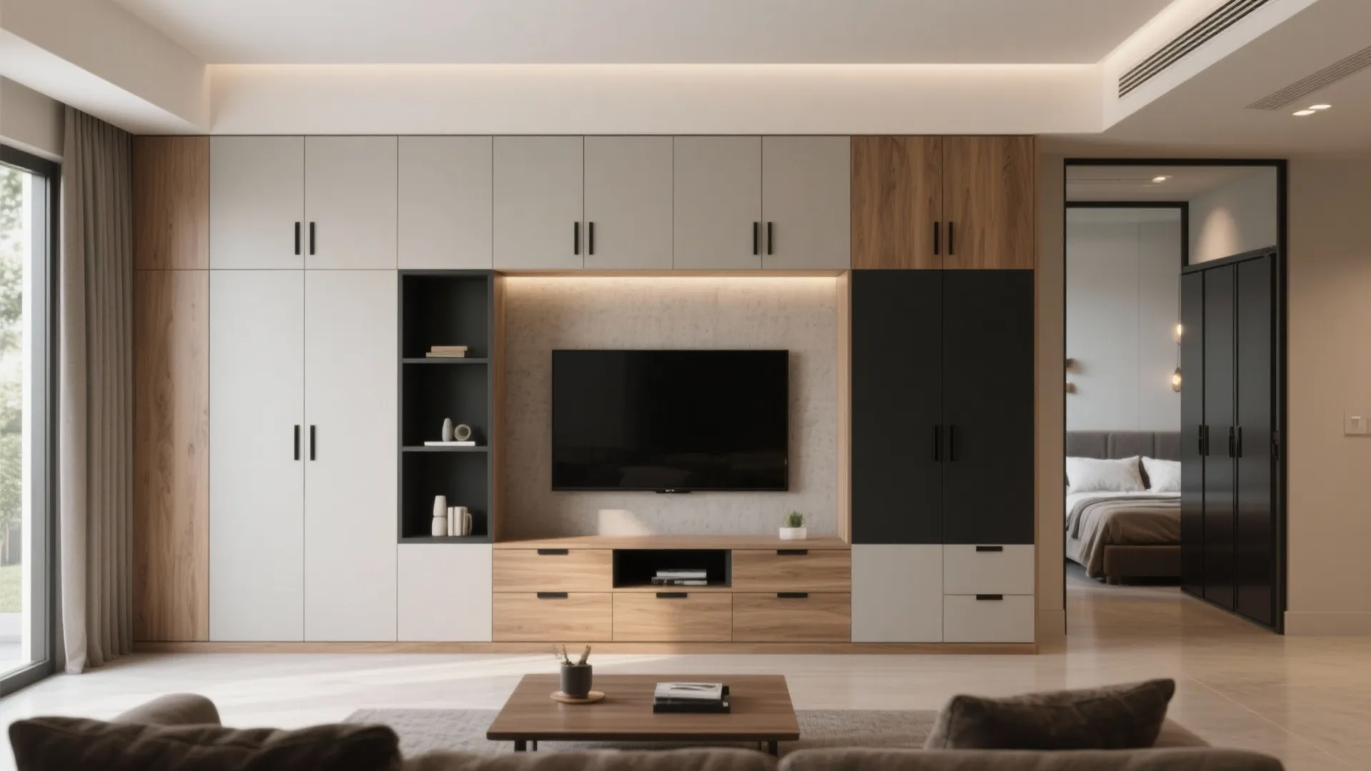 Built-In Storage Walls and Sliding Doors