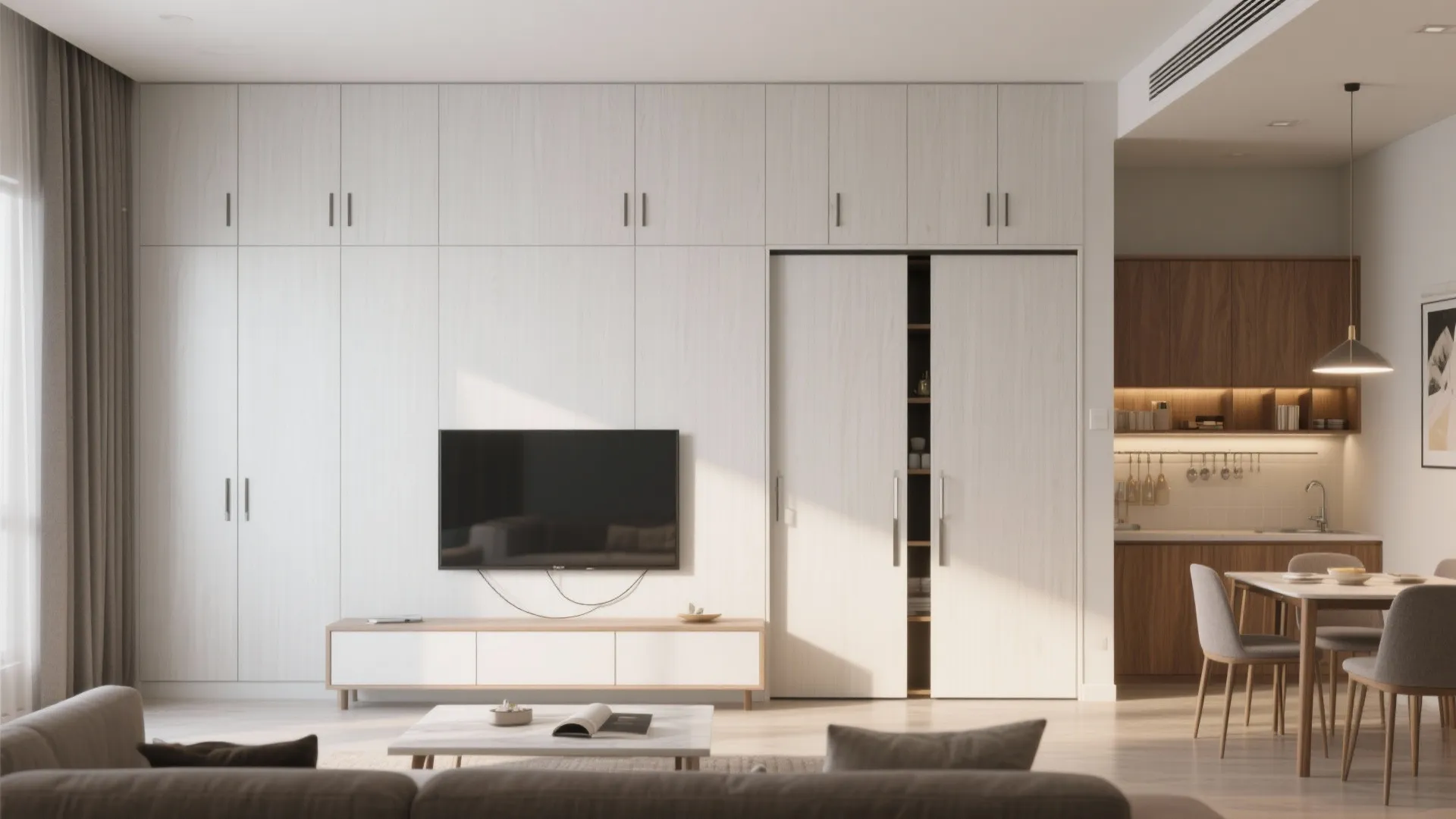 Minimalist Storage Walls with Sliding Doors