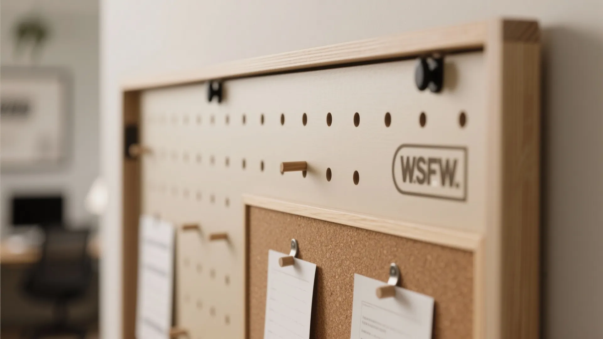 Murphy bed exterior panel with pegboards and corkboard