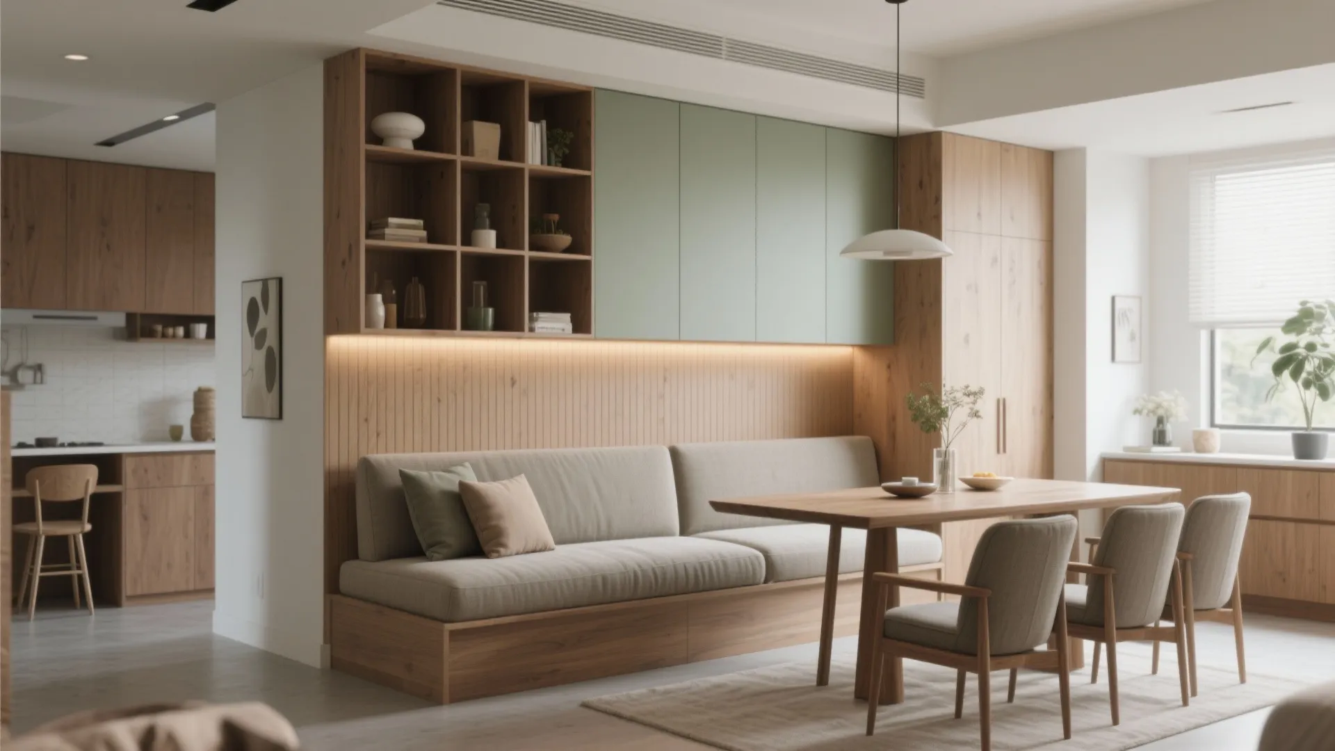 Half-Height Storage Wall with Banquette Back