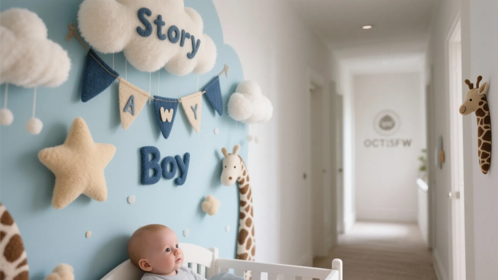 Story-themed backdrop with name banner