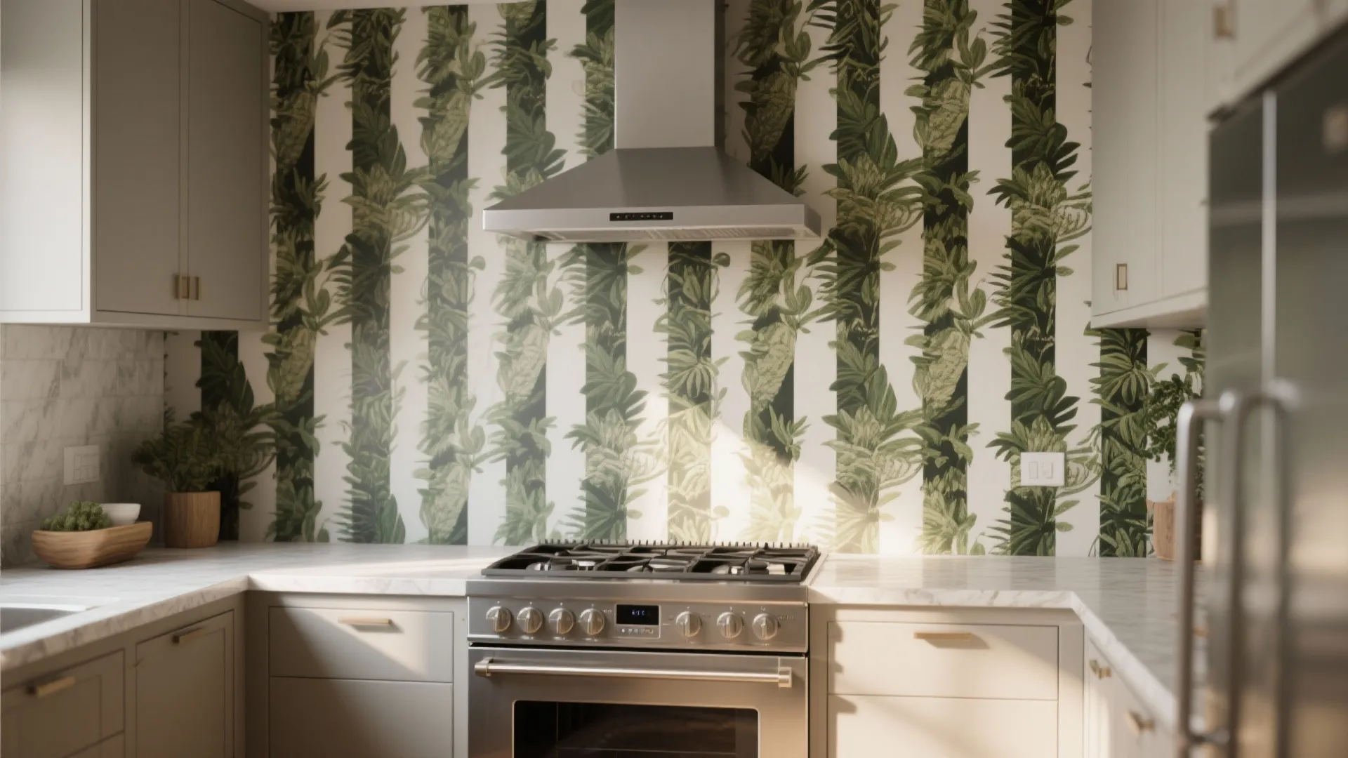 1. Accent wall behind the stove: bold pattern, low commitment