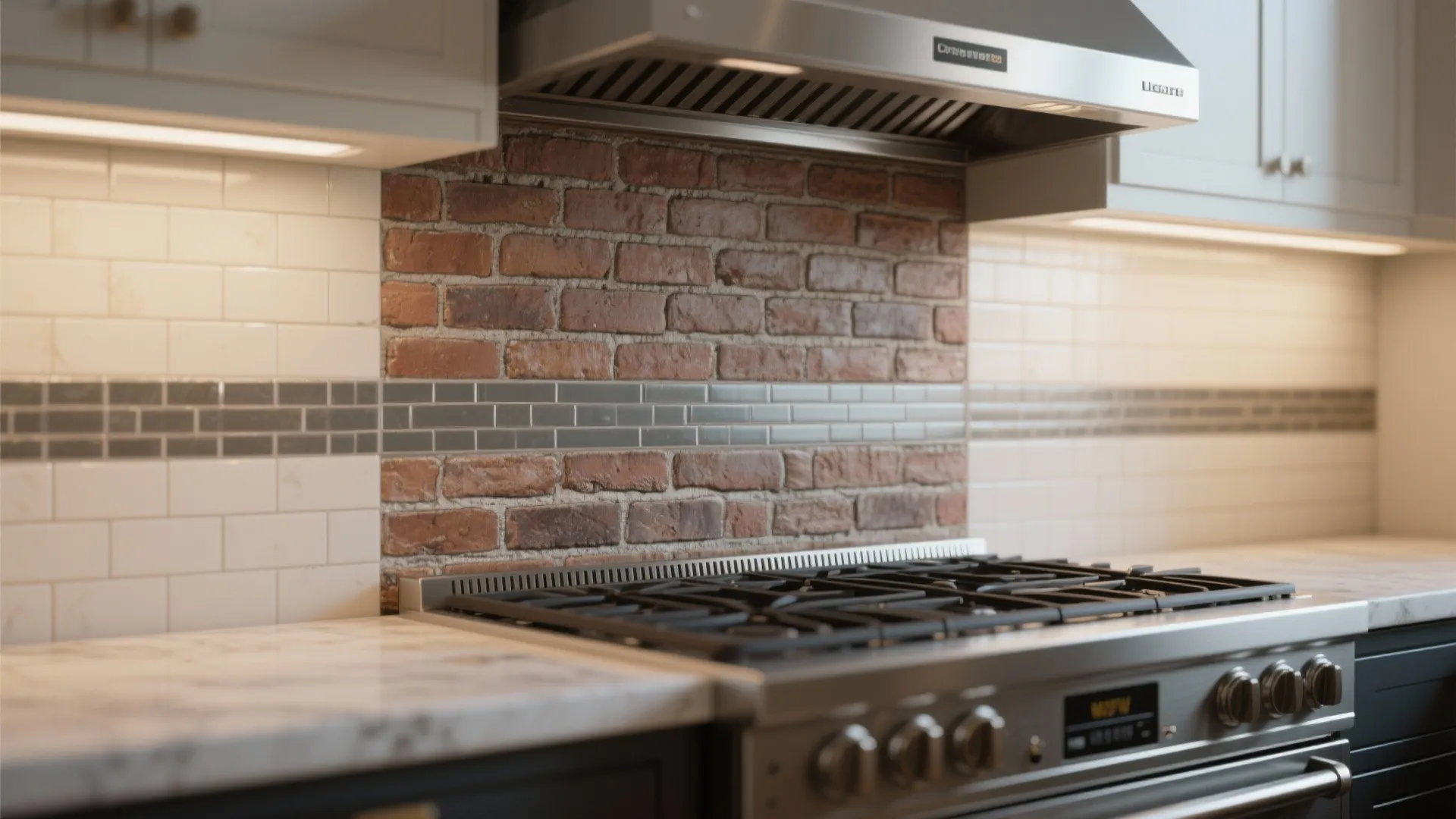 3. Partial brick behind the stove as an accent
