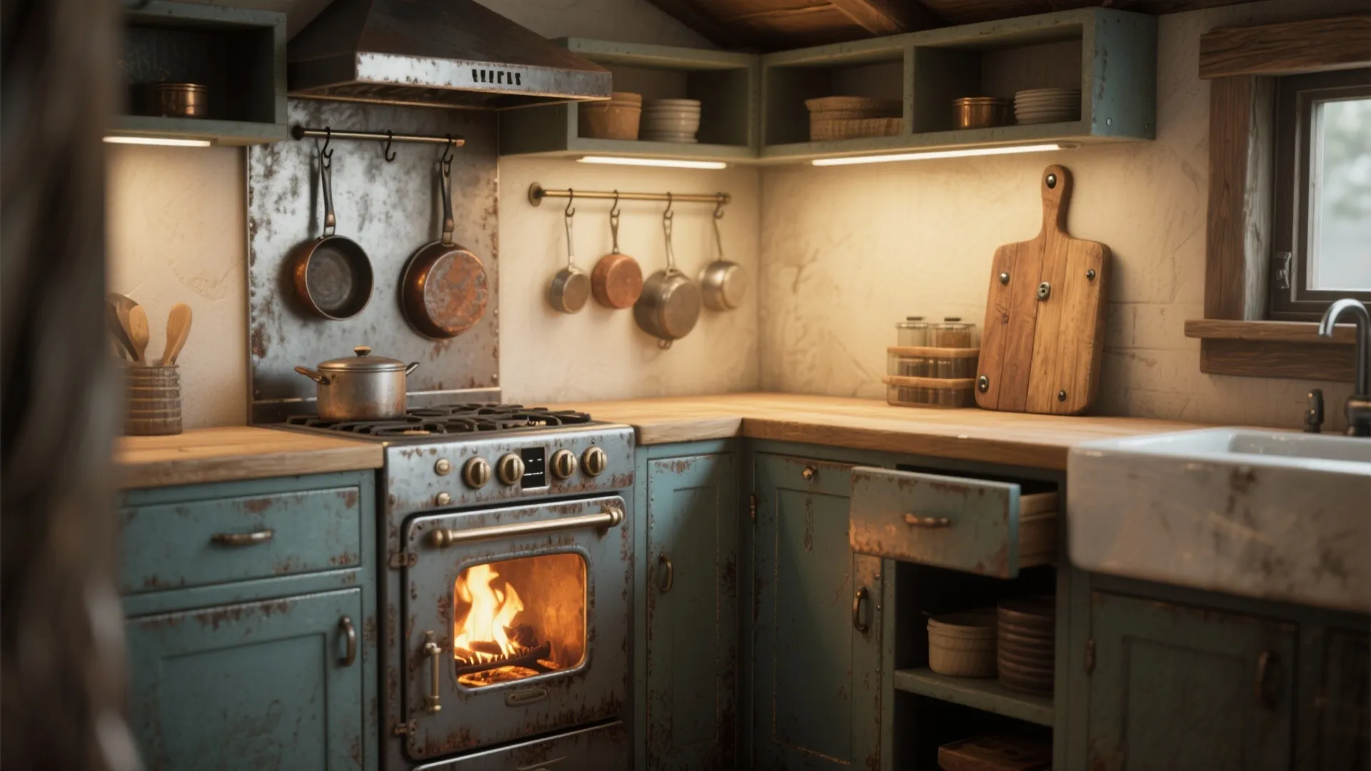 2. Radiant Stove Corner with Built-In Storage