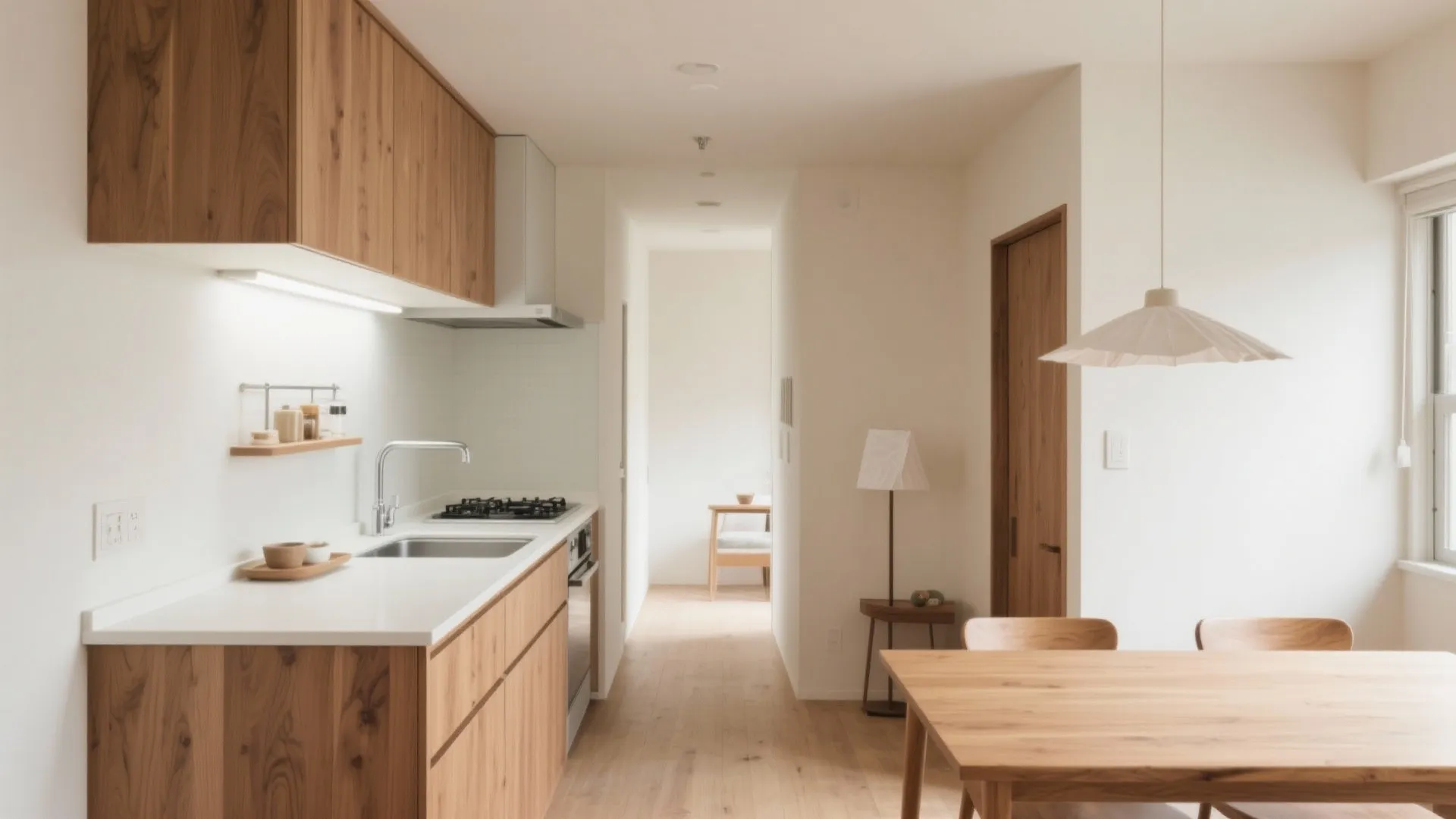 キッチンは回遊せず直線化、家事分担が進む導線計画