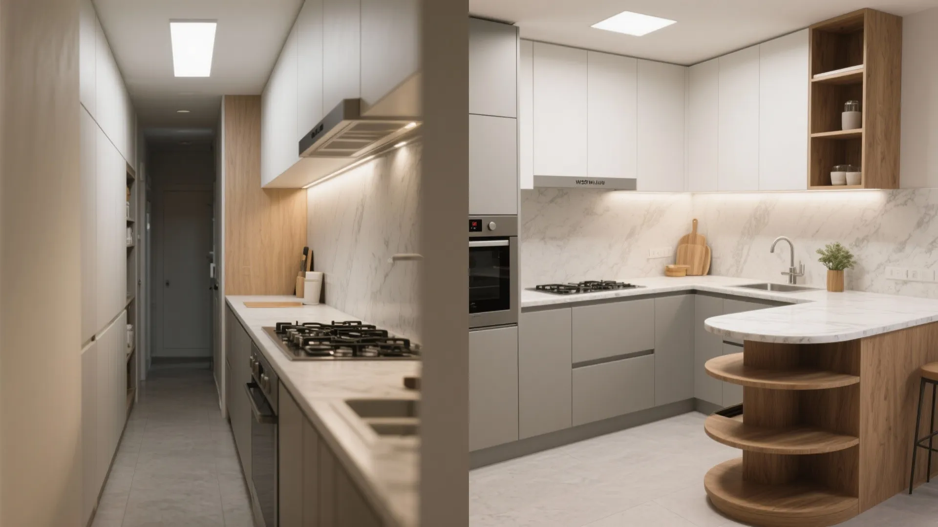 L-shaped layout to unlock prep space