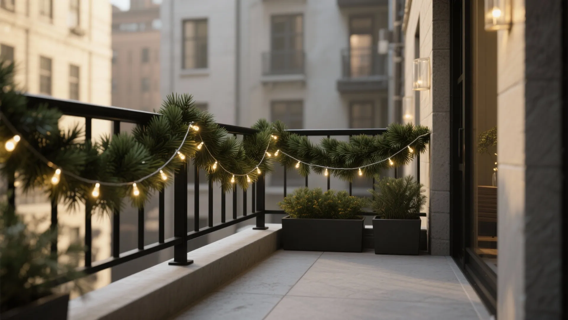 Warm String Lights Woven with Evergreen Garlands