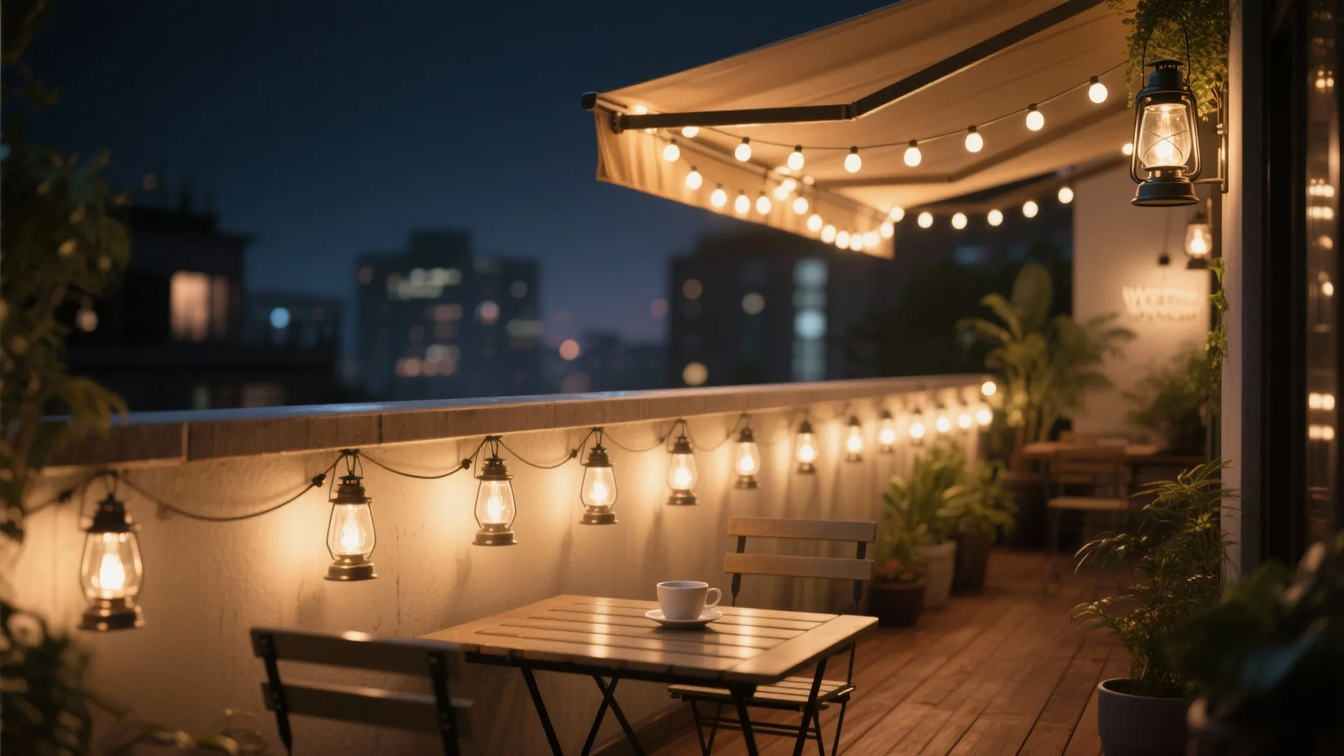 String-Light Canopy + Micro Lanterns For Atmosphere